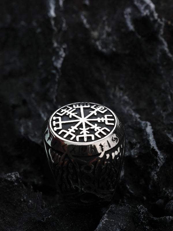 Vintage Style Stainless Steel Compass Symbol Ring, Men's Fashion Jewelry Accessories for Daily Wearing, Trendy All-match & Exquisite Jewelry for Birthday Gift