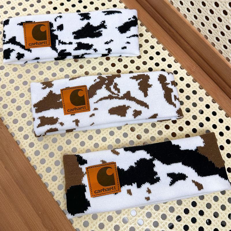 Cow Print  Leopard Print Pattern SoftHeadbands Women's Black & White Cow Print Knitted Headband - Stvlish. Stretchable Cotton Headwrap for Yoga, Running, and Outdoor Activities