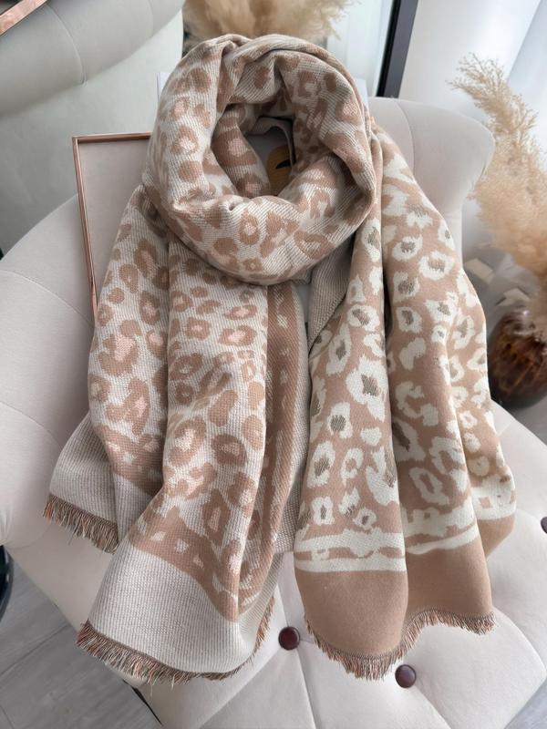 Women's Leopard Print Tassel Decor Shawl, Casual Soft Warm Long Scarf for Fall & Winter, Fashion Accessories for Women & Girls