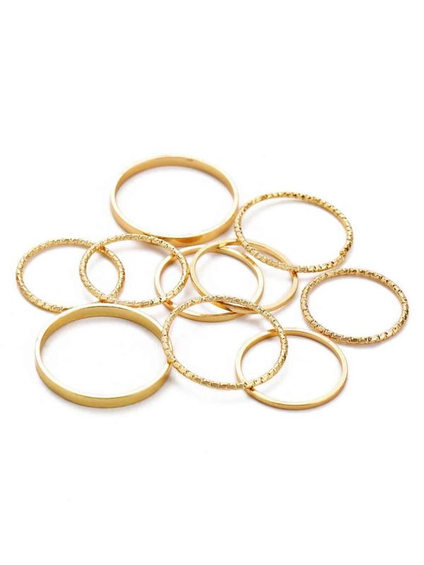 10pcs set Women's Elegant Simple Style Plain Color Rings, Trendy Casual Zinc Alloy Rings, Fashionable Jewelry for Women & Girls for Daily Decoration