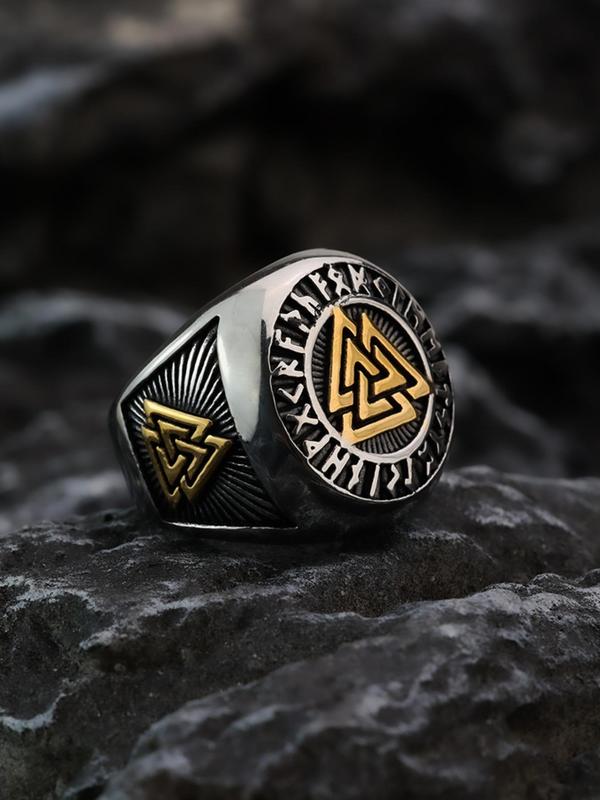 Men's Vintage Stainless Steel Ring, Personalized Geometric Symbol Ring for Party, Daily Clothing Decor, Trendy All-match & Exquisite Jewelry for Birthday Gift