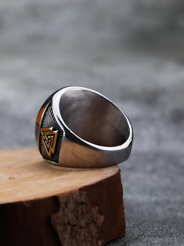 Men's Vintage Stainless Steel Ring, Personalized Geometric Symbol Ring for Party, Daily Clothing Decor, Trendy All-match & Exquisite Jewelry for Birthday Gift