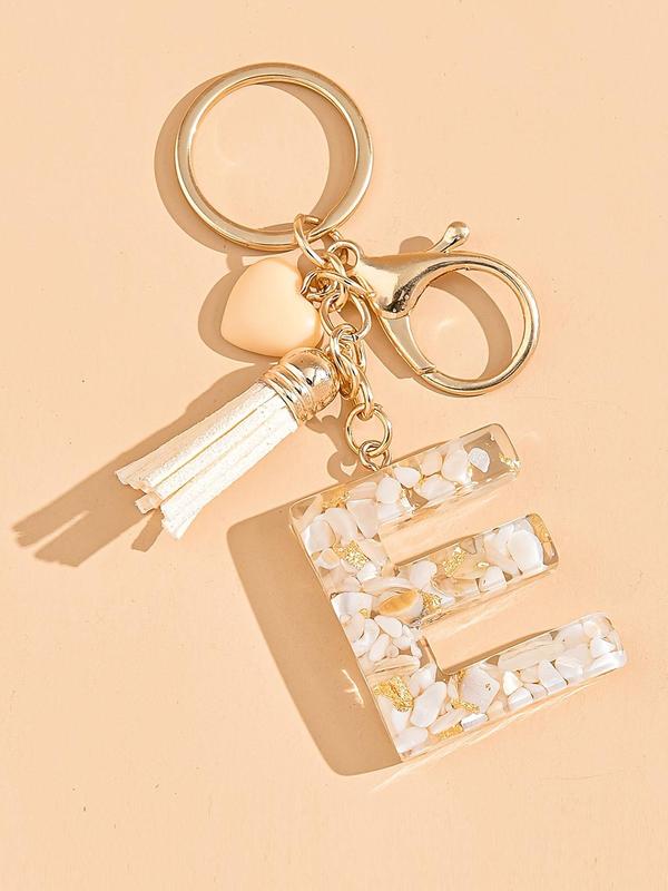 Letter & Heart & Tassel Design Keychain, Fashionable Resin Keychain for Women & Men, Trendy All-match Keychain for Birthday Gift