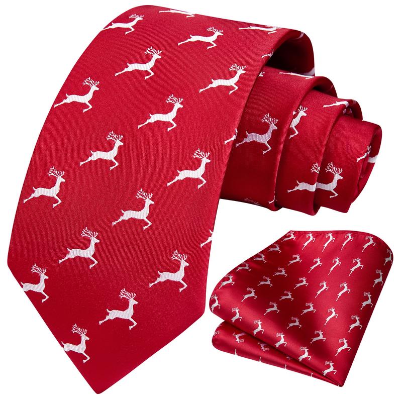 HISDERN Ties For Men Funny Holiday Mens Ties Handkerchief Animal Mens Neckties Silk Tie Pocket Square Set