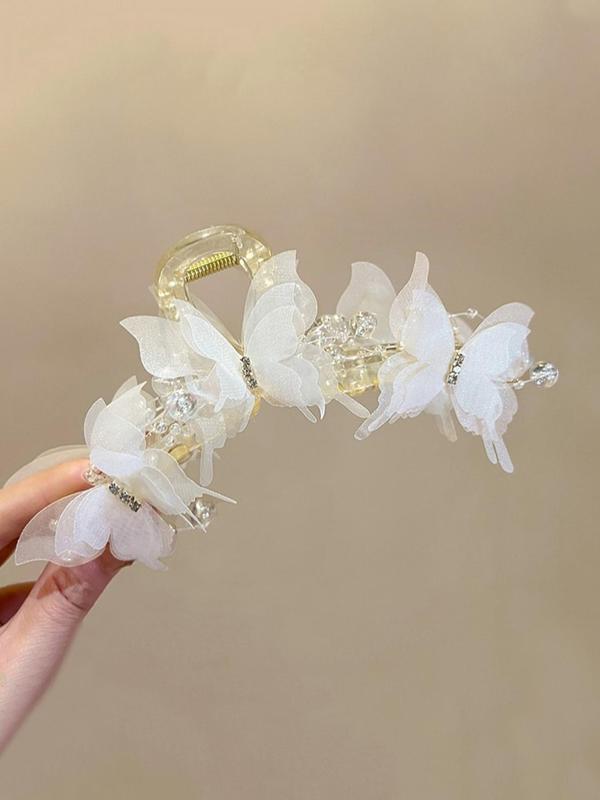 Women's Elegant Rhinestone Decorated Butterfly Design Hair Claw, Exquisite Trendy Hair Claw for Fall Festival, Fashionable Hair Accessories for Women & Girls, Birthday Gifts