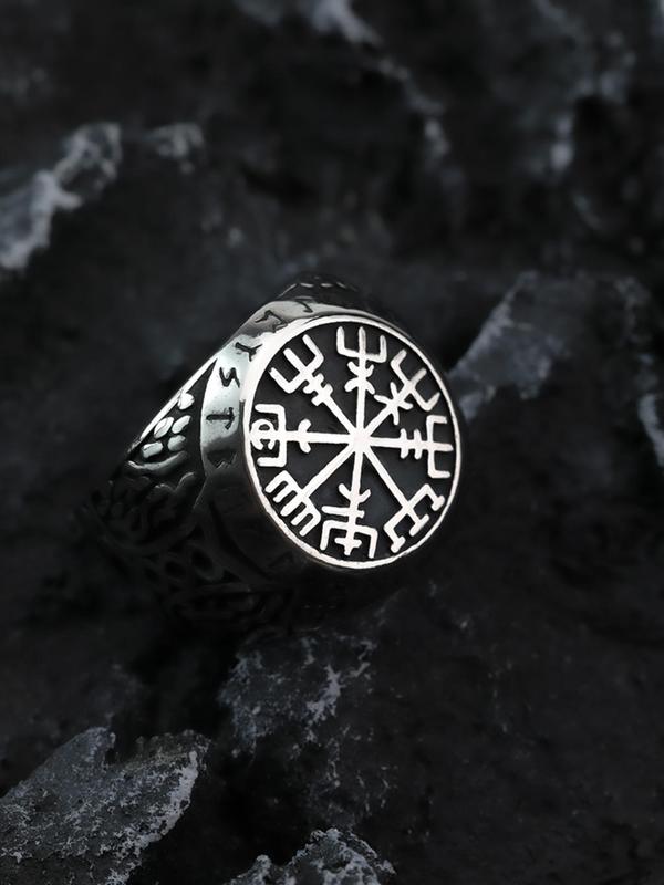 Vintage Style Stainless Steel Compass Symbol Ring, Men's Fashion Jewelry Accessories for Daily Wearing, Trendy All-match & Exquisite Jewelry for Birthday Gift