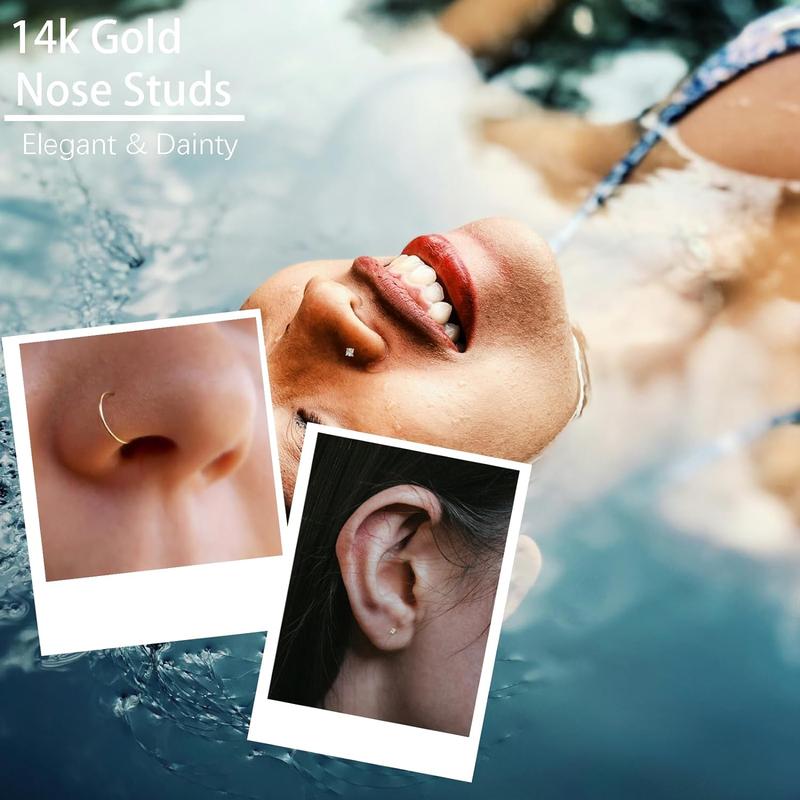 15 Gold Plated Nose Rings Studs for Women 316L Surgical Steel Hypoallergenic Nose Rings L Shaped Corkscrew Hoop Nose Rings Gold & Silver Body Jewelry