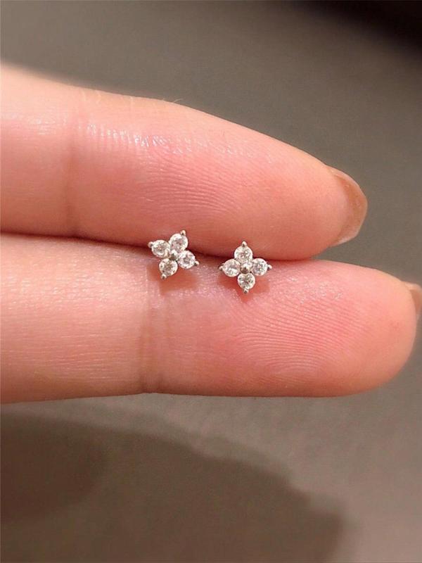 Rhinestone Decor Stud Earrings for Women, Flower Shaped Stud Earrings As Gift for Her, Ear Piercing Jewelry, Fashion Accessories for Women & Girls, Cute Accessories