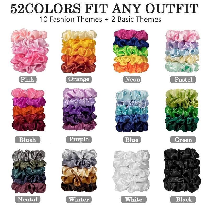 Satin Scrunchies 60 Pack - Silk Hair Scrunchies Bulk Set for Women & Girls with Curly Hair