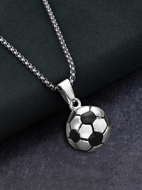 Men's Stainless Steel Sporty Football Pendant Necklace,  Casual Trendy Matching Necklace Jewelry for Party, Classic Fashion Accessories for Daily Wear