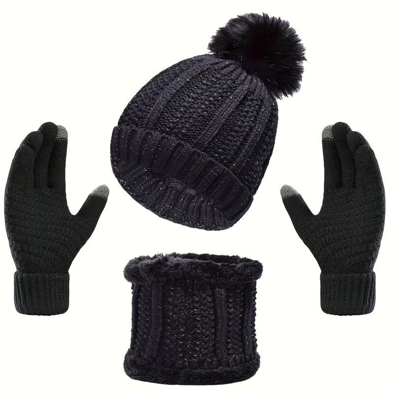 Winter Warm Suit-Knitted Beanie, Scarf and Gloves, Earmuffs, Perfect for Christmas, Autumn and Winter