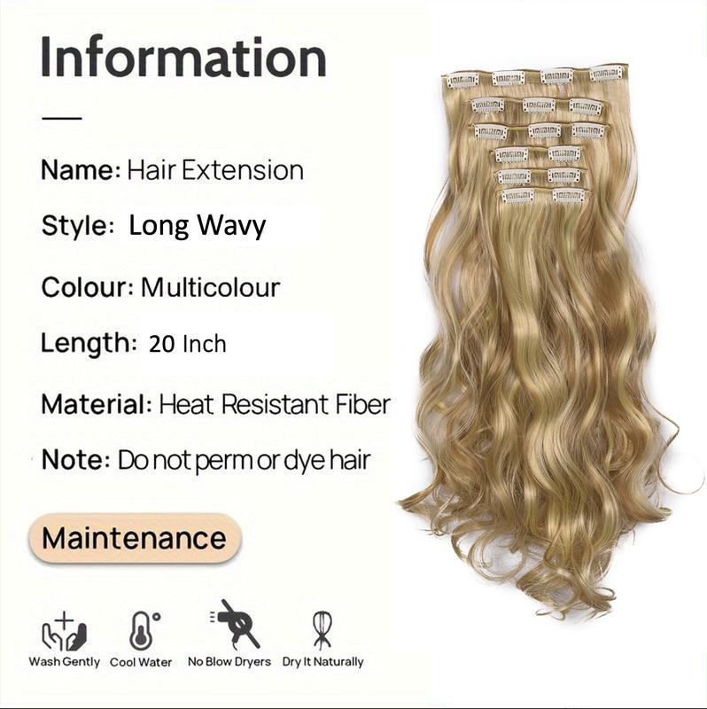 Enchanted Hair Summer 20 inch Hair Extensions, Clip-in Hair Extensions for Party Style, 6pcs Long Wavy Synthetic Wigs, Heat Resistant Synthetic Hair Extensions, Female 2024 Trendy Matching Natural Looking Wig Pieces for Party, Club, Halloween Look