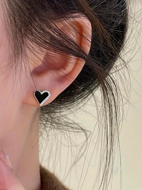 Rhinestone Decor Asymmetrical Heart Stud Earrings, Elegant Jewelry for Women, Trendy All-match & Exquisite Jewelry for Birthday Gift