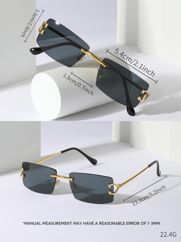 Unisex Simple Style Rimless Sunglasses Set, Trendy Casual Square Shaped Tinted Sunglasses for Everyday Use, Fashion Accessories for Outdoor Activities