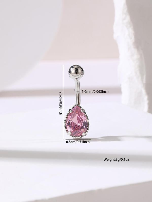 Water Drop Shaped Rhinestone Decorated Belly Button Ring, Belly Piercing For Women, Body Jewelry For Party, Daily Clothing Decor For Girl