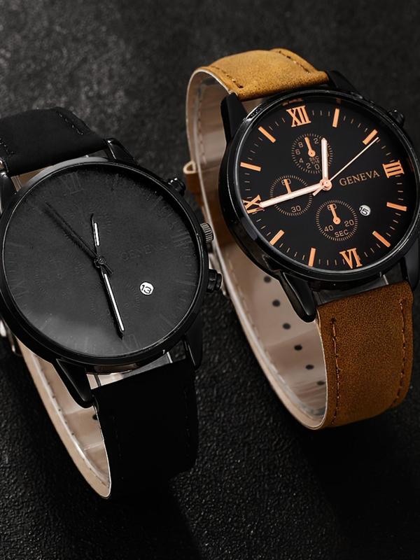 Men's Business Fashion Round Dial Analog Quartz Watch, without Box, Fashion Watch Set for Party, Daily Decor, Trendy All-match & Exquisite Watch Set for Gift