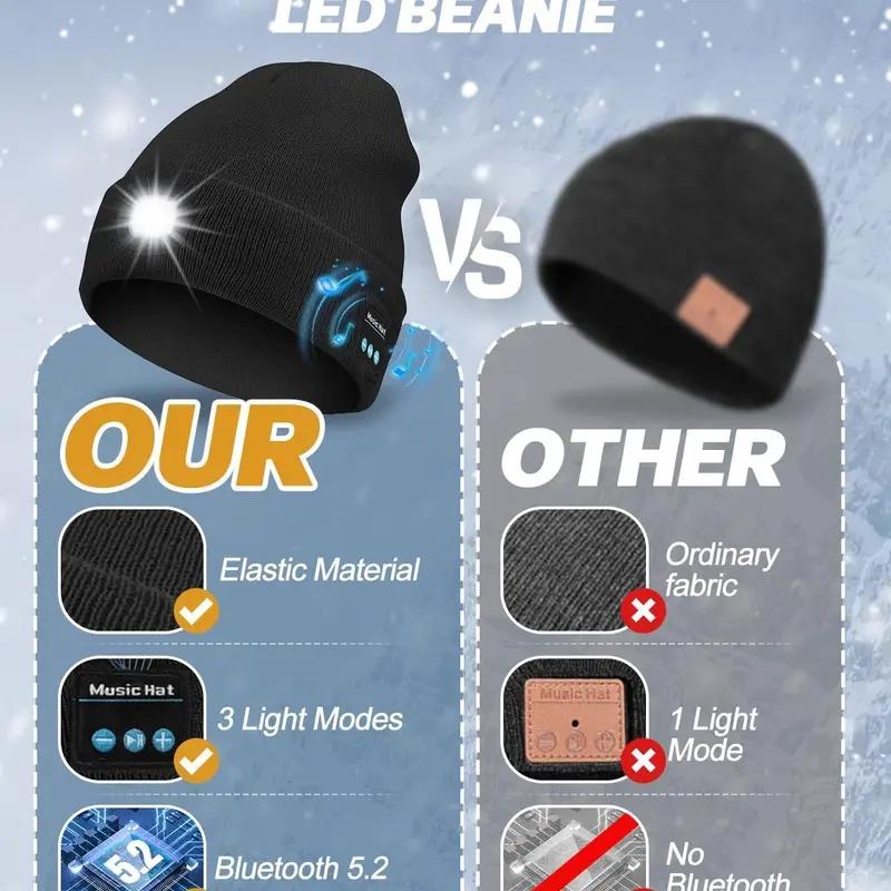 Bluetooth Beanie Hat with LED Headlight and Detachable Speaker, USB Rechargeable Knitted Warm Winter Hat Balaclava