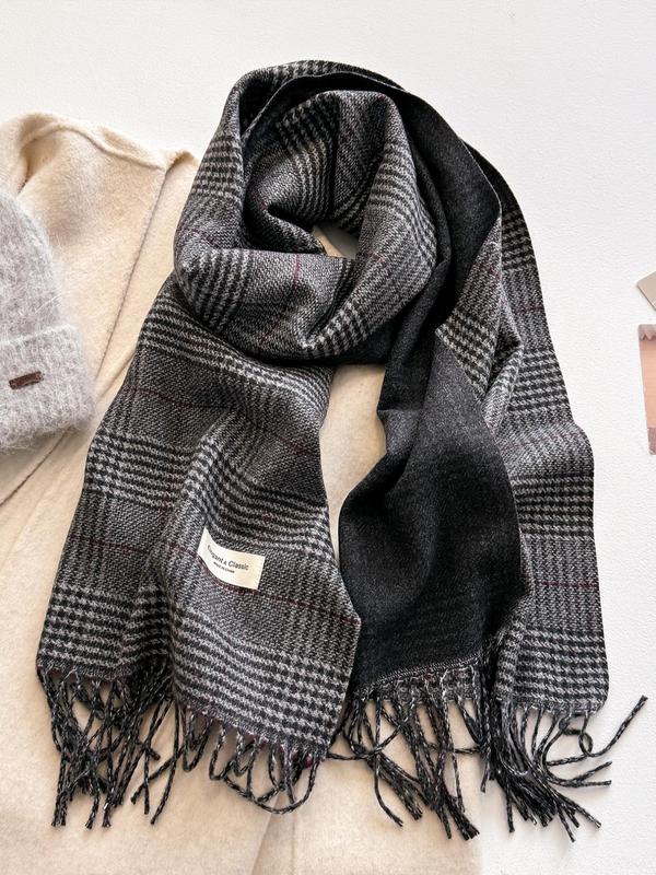 Women's Houndstooth Print Tassel Decor Scarf, Casual Soft Warm Shawl for Fall & Winter, Fashion Accessories for Daily Wear