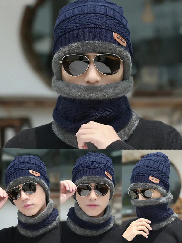 2pcs 2023 Minimalist Soft Fluffy Winter Beanies for Men & Women, Outdoor Sports Cycling Knitting Beanie Hat & Neck Gaiter Set, Head Warmer Hat & Warm Neck for Fall & Winter