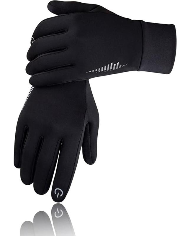 Men's Solid Color Touch Screen Thermal Lined Gloves, Casual Warm Gloves for Running, Cycling, Hiking, Driving, Walking, Typing, Cold Work