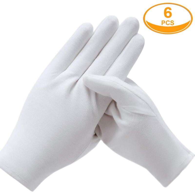 3 Pairs White Cotton Gloves for Dry Hands Eczema SPA Moisturizing - Work Glove Liners for Serving Costume Inspection