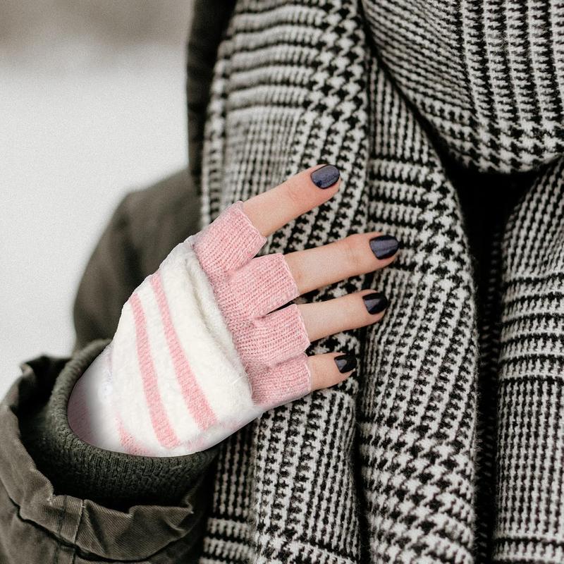 Winter Fingerless Gloves for Women, Warm Convertible Clamshell Mitten Gloves, Knitted Half Finger Flip Top Gloves Girl