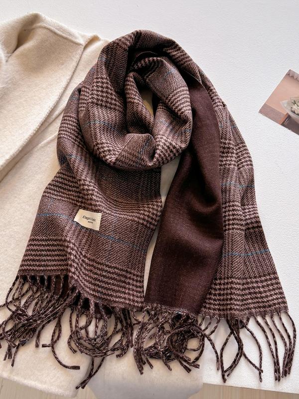 Women's Houndstooth Print Tassel Decor Scarf, Casual Soft Warm Shawl for Fall & Winter, Fashion Accessories for Daily Wear