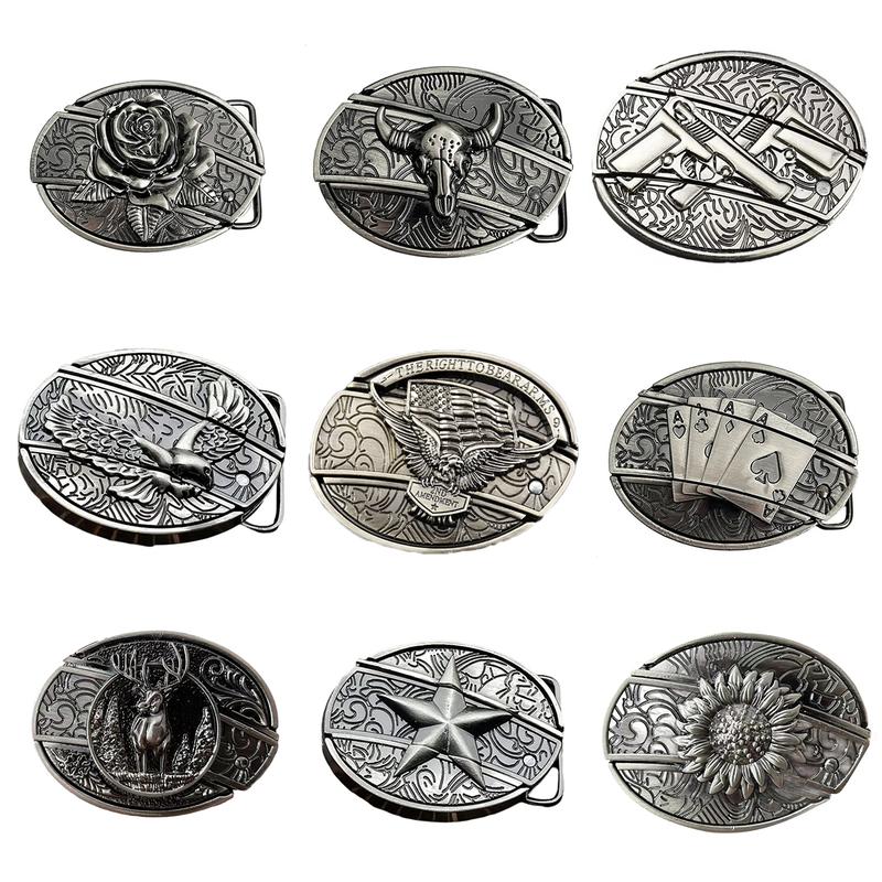 Belt Buckle (Belt Not Included) Oval Removable Western Fashion Protection Unisex Animal Flag Silver Western Belt Buckle