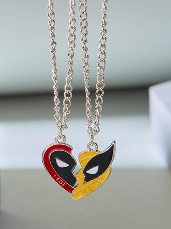 Superhero Themed Magnetic Heart Charm Couple Designer Jewelry Set, Including Necklace & Bracelet & Keychain, Fashion Jewelry Accessories for Women & Men As Gift