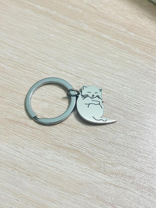 Cute Cartoon Cat Design Bag Charm, Stainless Steel Keychains for Women & Men, Trendy All-match Bag Charms for Birthday Gift