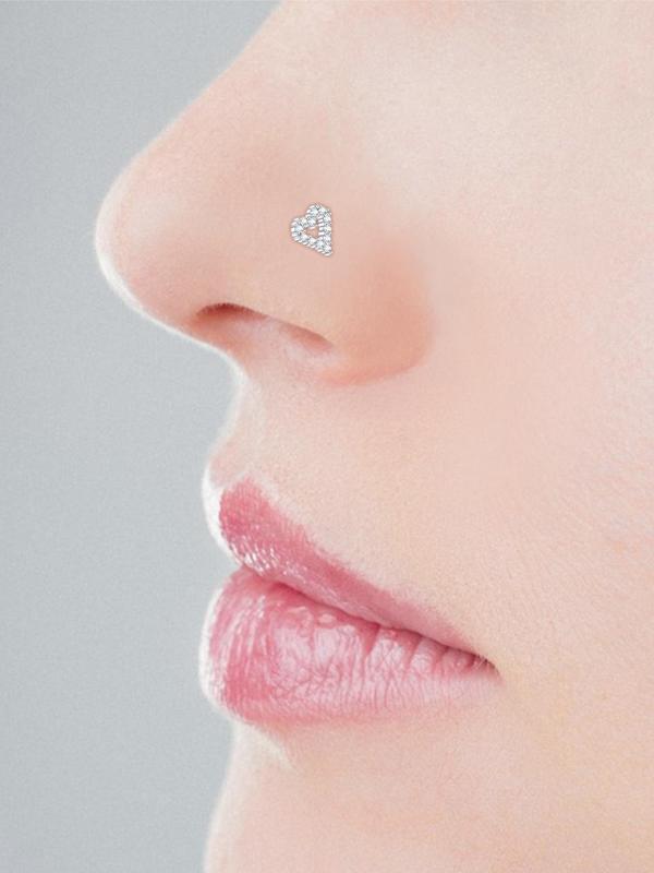 Summer Rhinestone Decor Heart Shaped Nose Ring, Trendy All-match & Exquisite Body Piercing Jewelry for Women & Girls for Party, Daily Clothing Decor