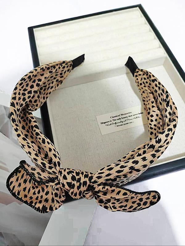 Vintage Leopard Print Bow Decor Hair Hoop, Casual Wide Band Hair Hoop for Women & Girls, Elegant All-match Fashion Accessories for Daily Wear