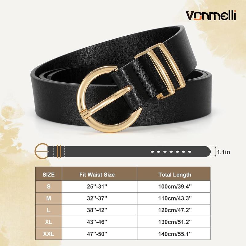 3 Pack Women's Leather Belts for Jeans Dresses Ladies Waist Belt with Fashion Gold Buckle