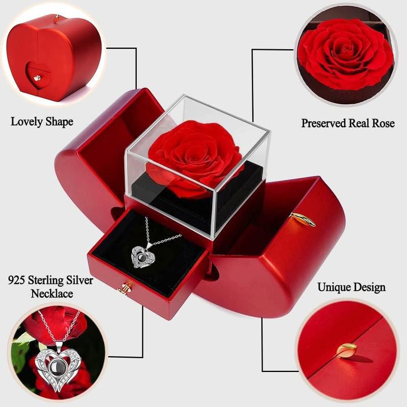 Rose Jewelry Gift Box, 1 Set Romantic Necklace Gift Box with Greeting Card & Gift Bag, Gift for Girlfriend, Women, Mother, Wife, Best Friend