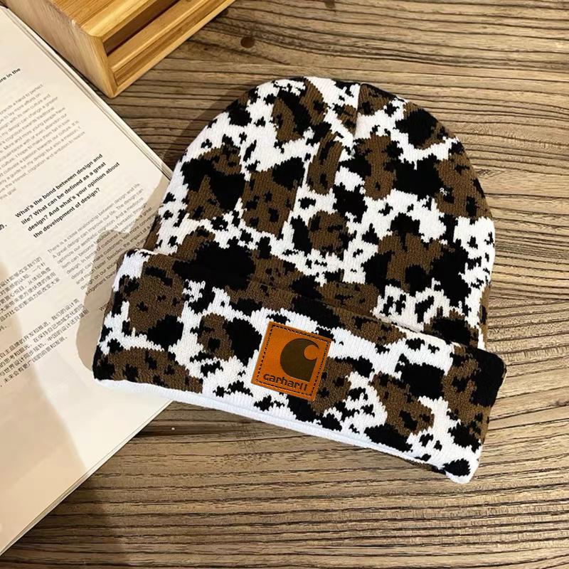 Cow Print Beanie,Winter Cow Pattern Knitted Women Cuffed Hat Warm Knit Hats Stretch Fashion Cap Cow Beanie Y2k Beanie Cow Print Beanie Cute Hat Graphic