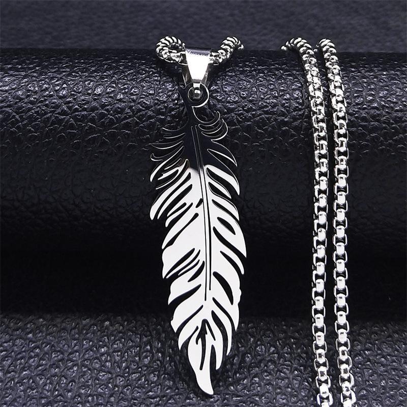 New stainless steel feather pendant hip-hop neutral style titanium steel necklace jewelry accessories