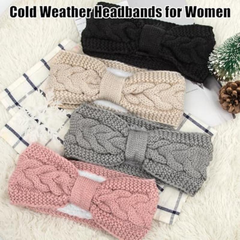 Warm Winter Headbands for Women Cable Crochet Turban Ear Warmer Headband Gifts with Plush