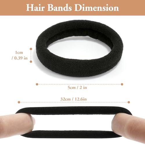 2 PCS Large Black Hair Ties for Women and Girls - High Stretching, Thick Seamless Cotton, No Damage Elastics (2 Inch Diameter)