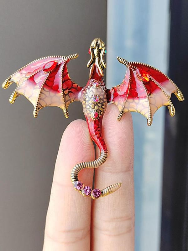 Fashion Rhinestone Decorated Ombre Dragon Design Brooch, Animal Shaped Design Brooch, Casual Versatile Clothes Accessories for Women & Men