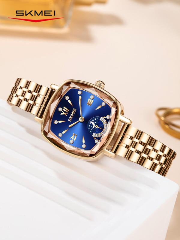 Women's Elegant Rhinestone Decorated Square Dial Quartz Watch, Fashionable Waterproof Wristwatch, Trendy Exquisite Watch for Women As Gift