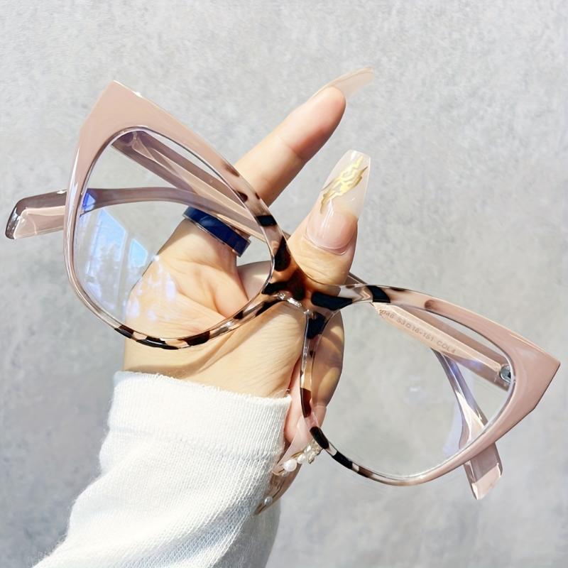 Vintage Cat Eye Color Block Frame Clear Lens Glasses Leopard Fashion Computer Glasses Spectacles For Women