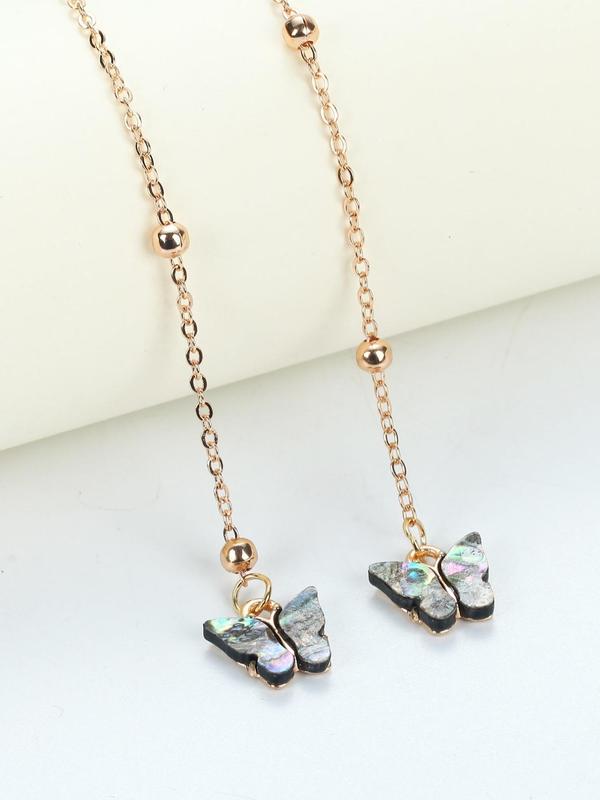 Fashion Butterfly Design Beaded Eyeglass Chain, Punk Style Eyewear Accessories For Men & Women