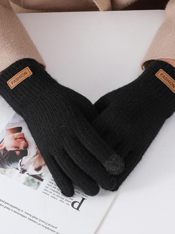 Unisex Solid Color Knit Gloves, Casual Touch Screen Warm Gloves for Fall & Winter, Fashion Accessories for Men & Women