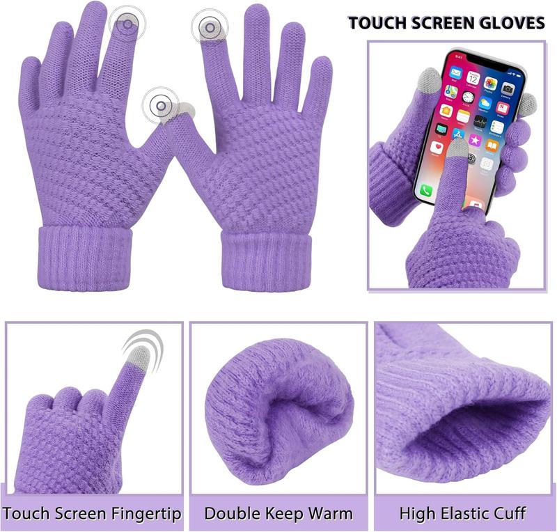 Womens Beanie Hat Scarf Touch Screen Gloves Set for Women Warm Knit Fleece Lined  Caps Neck Warmer Gifts