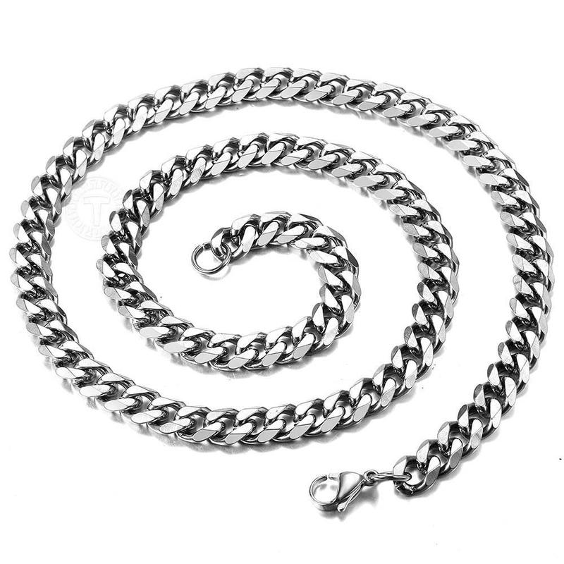 3 5 7 9 11mm Stainless Steel Silver Color Cuban Curb Chain Necklace Choker 16-30