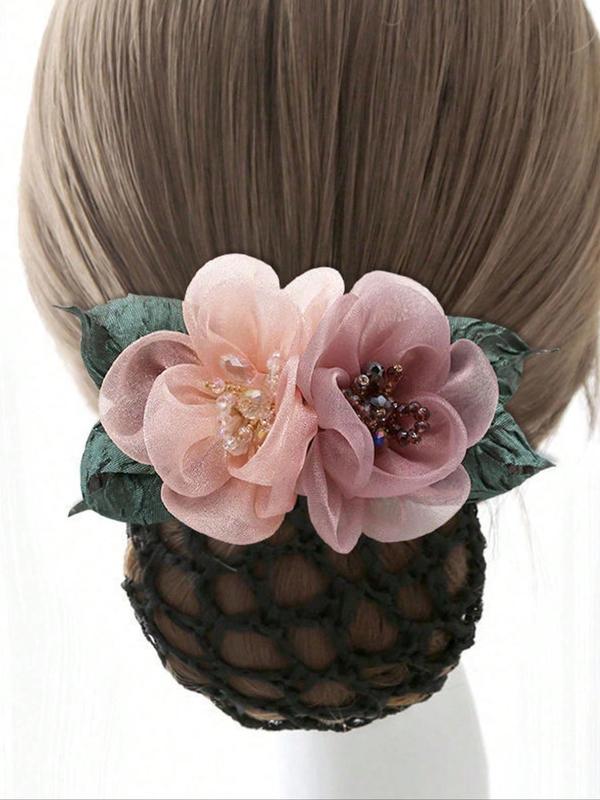 Women's Elegant Flower Decor Hair Bun Net, 2024 New Style Cute Trendy Hair Bun Net, Fashionable Hair Accessories for Women & Girls Hairstyles Ideas