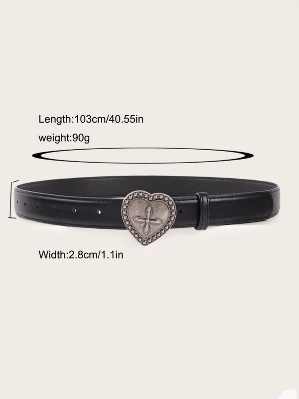 Western Heart Decor Pu Buckle Belt for Women, 2024 New Style Vintage Rivet Studded Embossed Pu Leather Belt, Gothic Jeans Pants Waistband for Matching Outfit