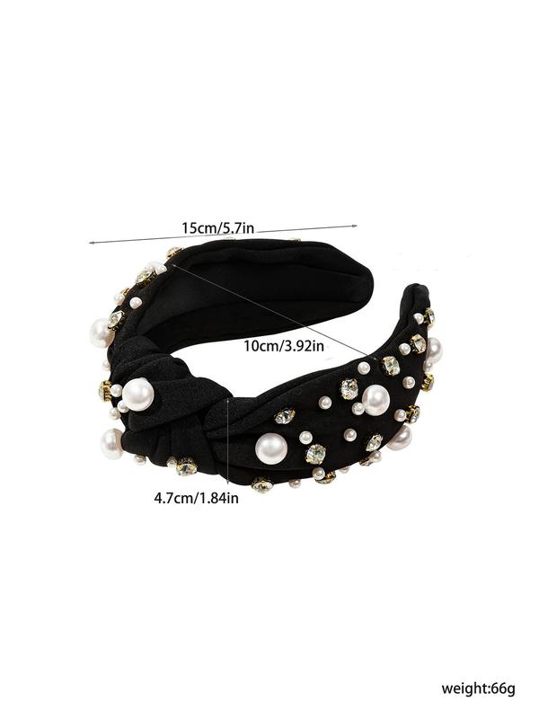 Faux Pearl & Rhinestone Headband, Cute Knot Design Hair Hoop for Women, Fashion Hair Accessories for Party, Fashion Show Dating, Skincare Makeup Headband