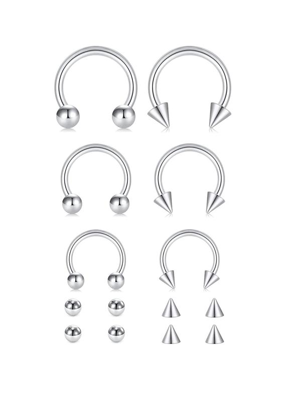 14pcs set Unisex 8 10 12mm Stainless Steel Nose Rings, Nose Piercing Jewelry, Nose Rings with 4pcs 3 4mm Replacement Heads