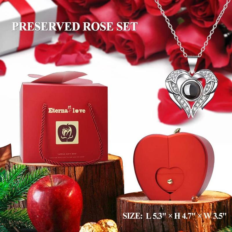 Rose Jewelry Gift Box, 1 Set Romantic Necklace Gift Box with Greeting Card & Gift Bag, Gift for Girlfriend, Women, Mother, Wife, Best Friend